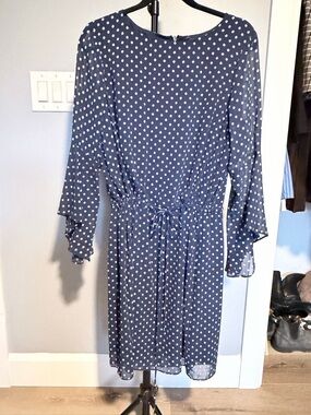 Ralph Lauren Navy Blue Polka Dot Long-Sleeve Dress